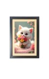 The cute cat is holding flowers Black Photo Frame Funny Animal and Bird Cartoon Art