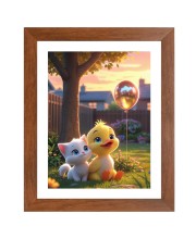 AI Funny Cute Duck With Cute Cat Art Picture for Kids - 18x22 inches, Brown Color - Perfect Wall Decor for Children's Room