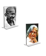 Car Desk/Table Top Mahatma Gandhi & APJ Abdul Kalam Acrylic T-Style Photo Stand - 2.5x3.5 Inches, Compact and Stylish Spiritual Display, easily change 2 photos (Pack of 1)