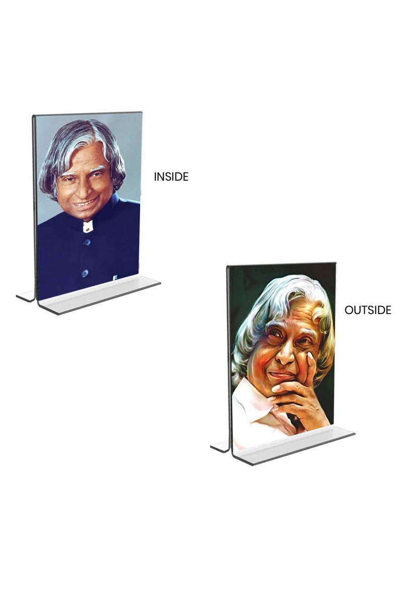 Car Desk/Table Top APJ Abdul Kalam Acrylic T-Style Photo Stand - 2.5x3.5 Inches, Compact and Stylish Spiritual Display, easily change 2 photos (Pack of 1)