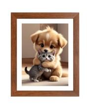 AI Funny Cute Dog & Cat Art Picture for Kids - 12x16 inches, Brown Color - Perfect Wall Decor for Children's Room