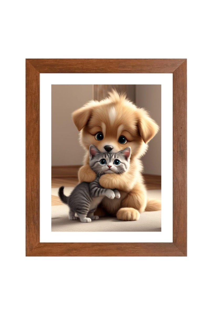 AI Funny Cute Dog & Cat Art Picture for Kids - 18x22 inches, Brown Color - Perfect Wall Decor for Children's Room