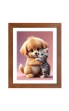 AI Funny Cute Dog & Cat Art Picture for Kids - 10x14 inches, Brown Color - Perfect Wall Decor for Children's Room
