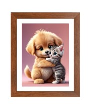 AI Funny Cute Dog & Cat Art Picture for Kids - 10x14 inches, Brown Color - Perfect Wall Decor for Children's Room