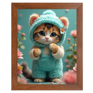 AI Funny Cute Kitty Cat Art Picture for Kids - 10x14 inches, Brown Color - Perfect Wall Decor for Children's Room