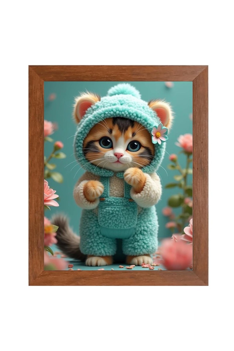 AI Funny Cute Kitty Cat Art Picture for Kids - 18x22 inches, Brown Color - Perfect Wall Decor for Children's Room