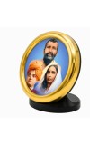 Sri Ramakrishna, Swami Vivekananda & Sarada Devi Gold Plated Metallic Photo Frame for Car Dashboard & Table Decor Glossy Finish | Compact & Elegant Design Study Desk, Puja Room, Home Temple & Office Decor