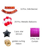 Happy Birthday Decoration Combo Set - 20 Pcs. Metallic Balloons, 1 Star Foil Balloons, 13 Pcs. Birthday Banner, 2 Pcs. Foil Curtain Party Backdrop Kit for Celebrations and Events (Mixture)
