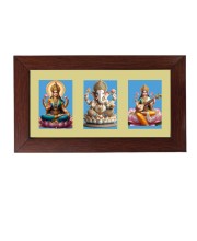 Sri Laxmi, Sri Ganesh and Sri Swaraswati Color Photo Frame - 5x7 Inch, Elegant Religious Home & Temple Decor