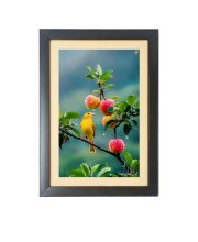 The cute bird is sitting on the apple tree Photo Frame Funny Animal and Bird Cartoon Art, Black color, 13x17 Inch
