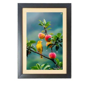 The cute bird is sitting on the apple tree Photo Frame Funny Animal and Bird Cartoon Art, Black color, 13x17 Inch