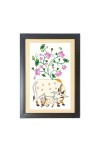Sacred Pichwai Cow Vastu Painting Black Photo Frame Funny Animal and Bird Cartoon Art