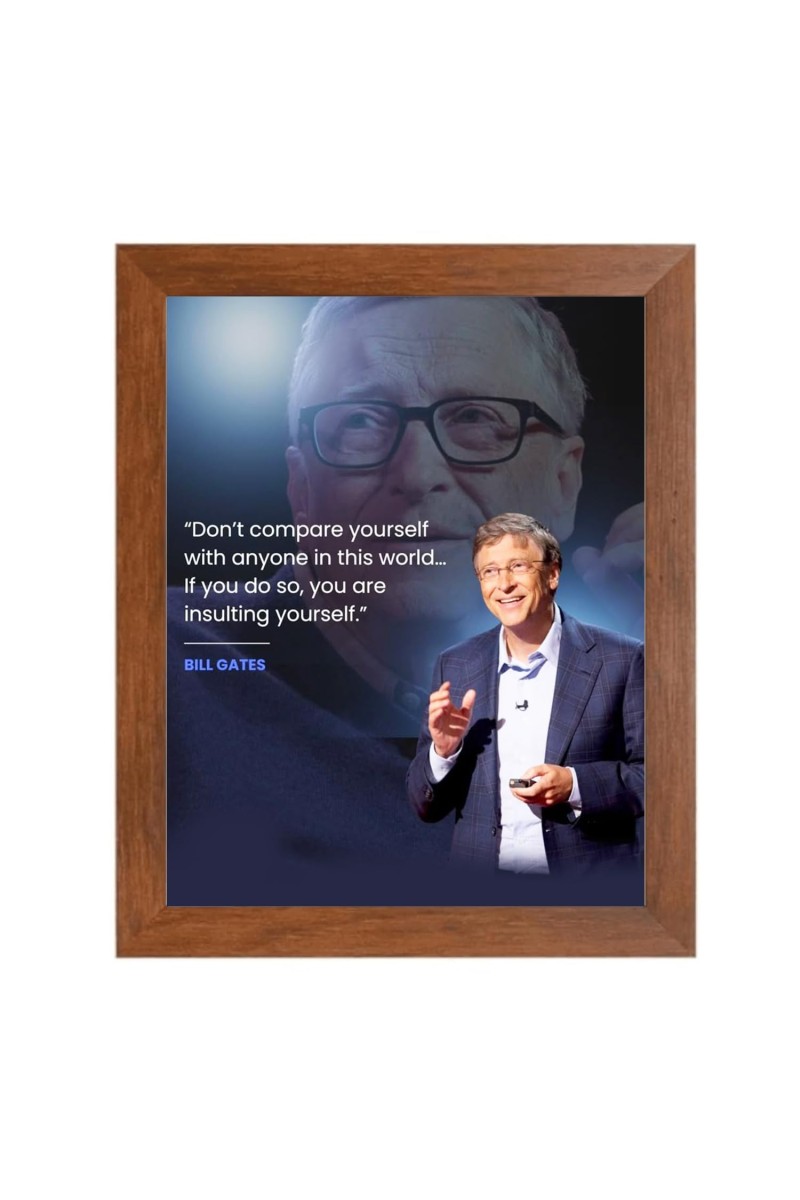 Bill Gates & Famous Quote Brown Frame, 12x16InchesInspirational Wall Art for Office, Home DecorIdeal Spiritual Gift