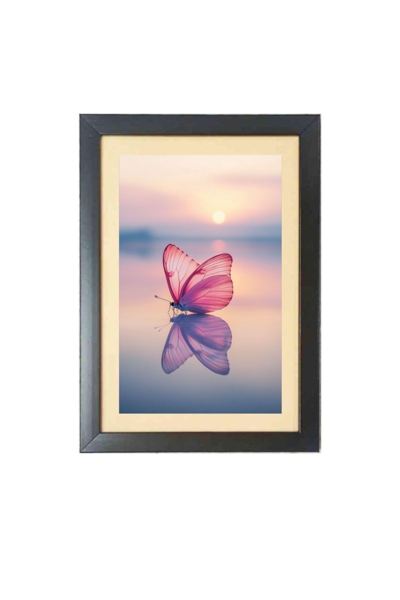 Beautiful butterfly flies in the sunset Black Photo Frame Funny Animal and Bird Cartoon Art