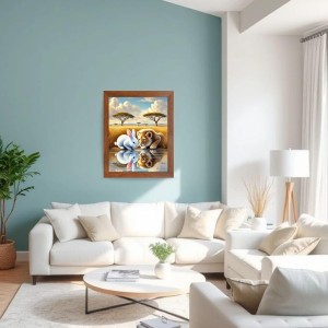 AI Funny Lion with Squirrel Art Picture for Kids - 10x14 inches, Brown Color - Perfect Wall Decor for Children's Room