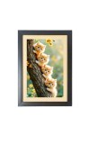 Four cute cats are holding tree Black Photo Frame Funny Animal and Bird Cartoon Art