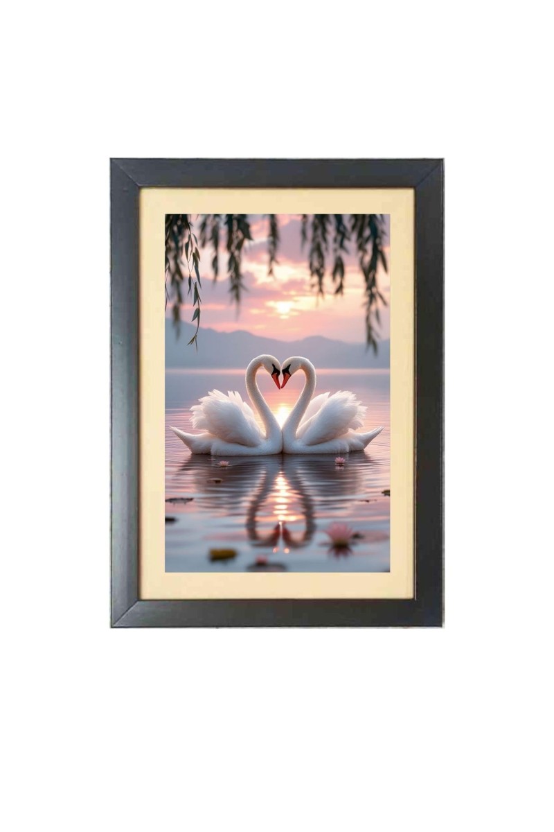 The beautiful swans are enjoying in nature Black Photo Frame Funny Animal and Bird Cartoon Art