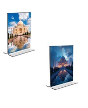 Car Desk/Table Top Taj Mahal Acrylic T-Style Photo Stand - 2.5x3.5 Inches, Compact and Stylish Spiritual Display, easily change 2 photos (Pack of 1)
