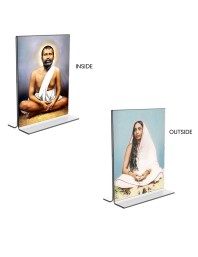 Sri Ramakrishna Paramhansa & Sarada Debi Acrylic T-Style Photo Stand - 7x9 Inches, Compact and Stylish Spiritual Display, easily change 2 photos (Pack of 1)
