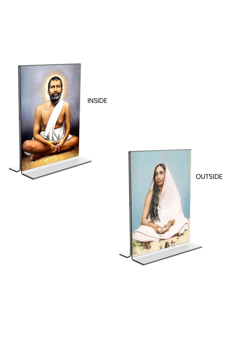 Sri Ramakrishna Paramhansa & Sarada Debi Acrylic T-Style Photo Stand - 7x9 Inches, Compact and Stylish Spiritual Display, easily change 2 photos (Pack of 1)