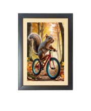 The squirrel is riding a bicycle Black Photo Frame Funny Animal and Bird Cartoon Art