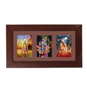 Sri Bhaktisiddhanta Sarasvati, Sri Krishna and Sri Swami Prabhupada Color Photo Frame - 5x7 Inch, Elegant Religious Home & Temple Decor