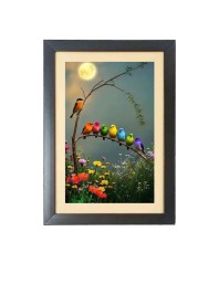The different colorful birds Photo Frame Funny Animal and Bird Cartoon Art, Black color, 17x21 Inch