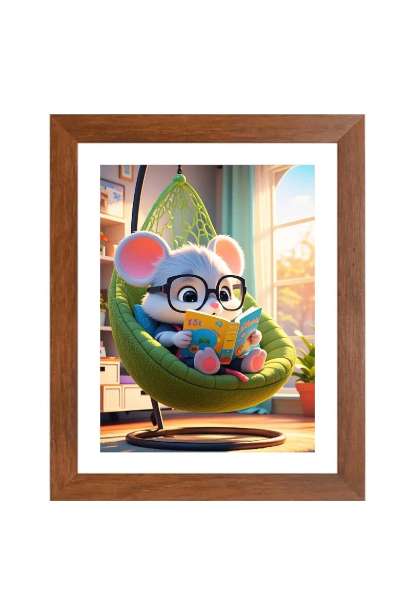 AI Funny Cartoon mouse Art Picture for Kids - 14x18 inches, Brown Color - Perfect Wall Decor for Children's Room