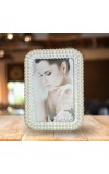 HiTechMart Table Photo Frame for Home Décor | Rectangular Wedding Photo Frame (4x6 Inch, White) | Beautiful Pearl & Crystal Design | Personalised Gift for Anniversary, Valentine, Birthday