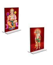 Car Desk/Table Top Sri Hanuman & Panchmukhi Hanuman Acrylic T-Style Photo Stand - 2.5x3.5 Inches, Compact and Stylish Spiritual Display, easily change 2 photos (Pack of 1)
