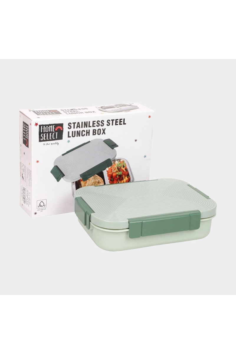 Stainless Steel Lunch Box, Container: 23 X17 X 6cm, Spoon: 13.5cm Length (Pack of 1)