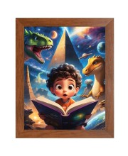 AI Funny Kid with Dinosaur Art Picture for Kids - 18x22 inches, Brown Color - Perfect Wall Decor for Children's Room