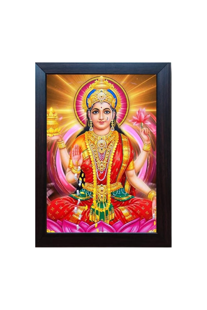 Hitech Goddess Lakshmi, Laxmi Mata For Diwali Pooja, Dhanteras, MAA LAXMI, DHAN LAXMI Laminated photo frame for table, Study & living room, gifts (Pvc Frame and Front face - Glass, 8 x 6 inch)