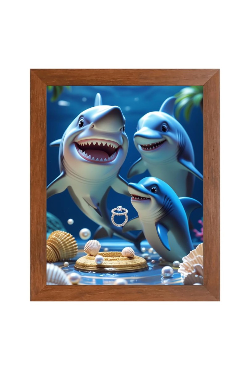 AI Funny Dolphin Fish Art Picture for Kids - 14x18 inches, Brown Color - Perfect Wall Decor for Children's Room