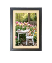The funny cat is sitting on the chair Black Photo Frame Funny Animal and Bird Cartoon Art