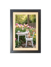 The funny cat is sitting on the chair Black Photo Frame Funny Animal and Bird Cartoon Art