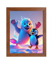 AI Funny Cute Penguin Art Picture for Kids - 10x14 inches, Brown Color - Perfect Wall Decor for Children's Room