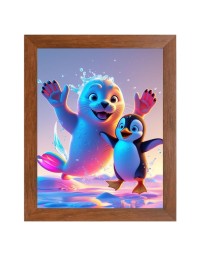 AI Funny Cute Penguin Art Picture for Kids - 16x20 inches, Brown Color - Perfect Wall Decor for Children's Room