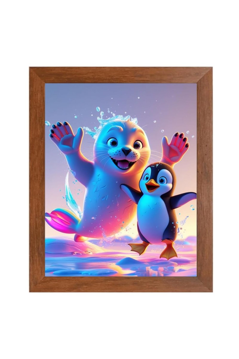 AI Funny Cute Penguin Art Picture for Kids - 18x22 inches, Brown Color - Perfect Wall Decor for Children's Room