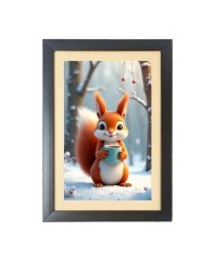 The funny squirrel is drinking coffee Photo Frame Funny Animal and Bird Cartoon Art, Black color, 11x15 Inch