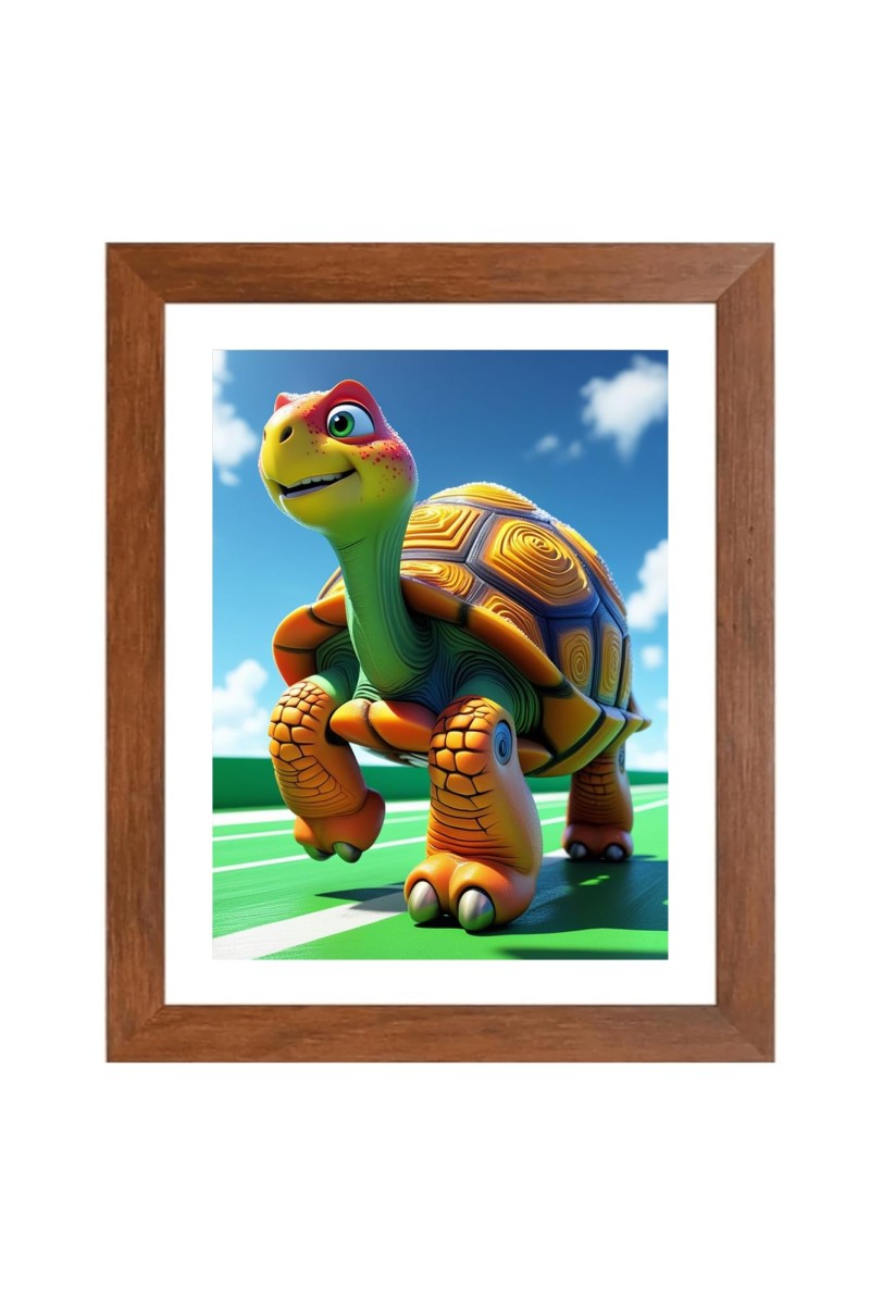 AI Funny Cute Tortoise Art Picture for Kids - 12x16 inches, Brown Color - Perfect Wall Decor for Children's Room