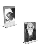 Car Desk/Table Top Kazi Nazrul & Sri Rabindranath Tagore Acrylic T-Style Photo Stand - 2.5x3.5 Inches, Compact and Stylish Spiritual Display, easily change 2 photos (Pack of 1)