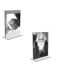 Car Desk/Table Top Kazi Nazrul & Sri Rabindranath Tagore Acrylic T-Style Photo Stand - 2.5x3.5 Inches, Compact and Stylish Spiritual Display, easily change 2 photos (Pack of 1)
