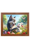 AI Funny Cute Dog and Rabbit Art Picture for Kids - 12x16 inches, Brown Color - Perfect Wall Decor for Children's Room