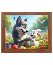 AI Funny Cute Dog and Rabbit Art Picture for Kids - 18x22 inches, Brown Color - Perfect Wall Decor for Children's Room