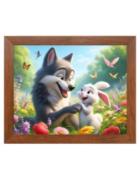 AI Funny Cute Dog and Rabbit Art Picture for Kids - 12x16 inches, Brown Color - Perfect Wall Decor for Children's Room