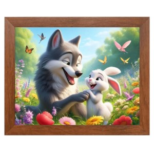 AI Funny Cute Dog and Rabbit Art Picture for Kids - 16x20 inches, Brown Color - Perfect Wall Decor for Children's Room AI Funny Cute Dog and Rabbit Art Picture for Kids - 16x20 inches, Brown Color - Perfect Wall Decor for Children's Room