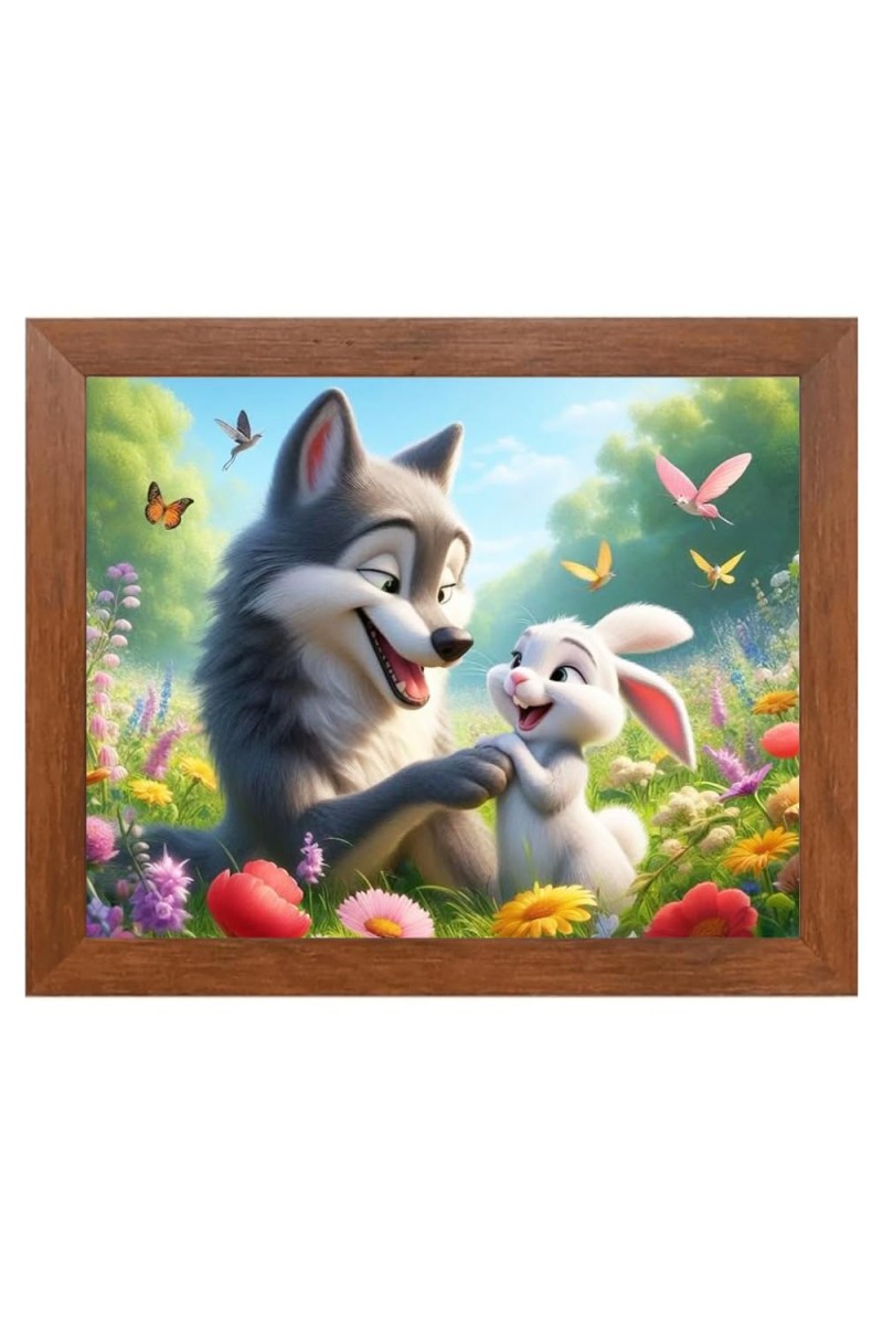 AI Funny Cute Dog and Rabbit Art Picture for Kids - 12x16 inches, Brown Color - Perfect Wall Decor for Children's Room