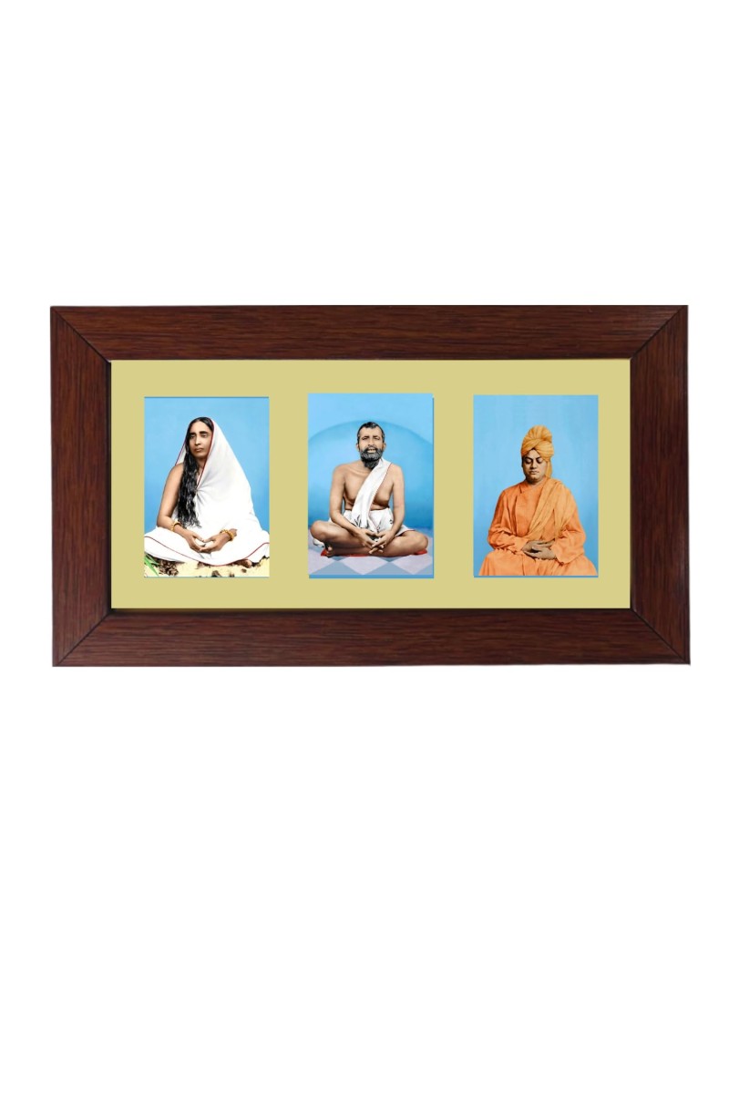 Sri Maa Sharada, Sri Ramkrishna, Sri Swami Vivekananda Color Photo Frame - 5x7 Inch, Elegant Religious Home & Temple Decor