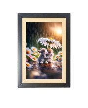 The cute and little rabbit Photo Frame Funny Animal and Bird Cartoon Art, Black color, 19x23 Inch